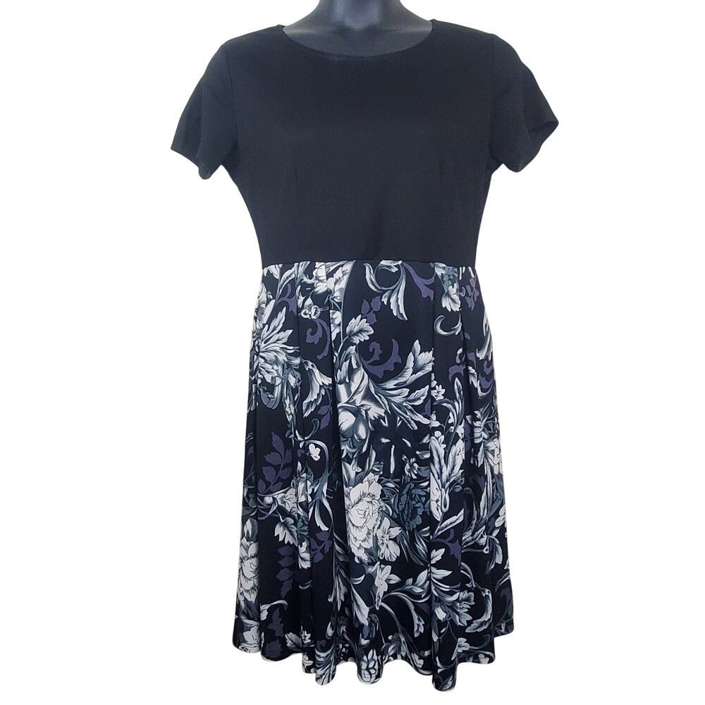 OXIULY | Floral | Black/White | Short Sleeve A Line Dress | Size XL